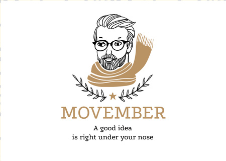 Movember Announcement with Man with moustache and beard in Scarf Postcard Design Template