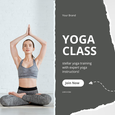 Plantilla de diseño de Anuncio de clase de yoga con mujer en postura de loto Instagram 
