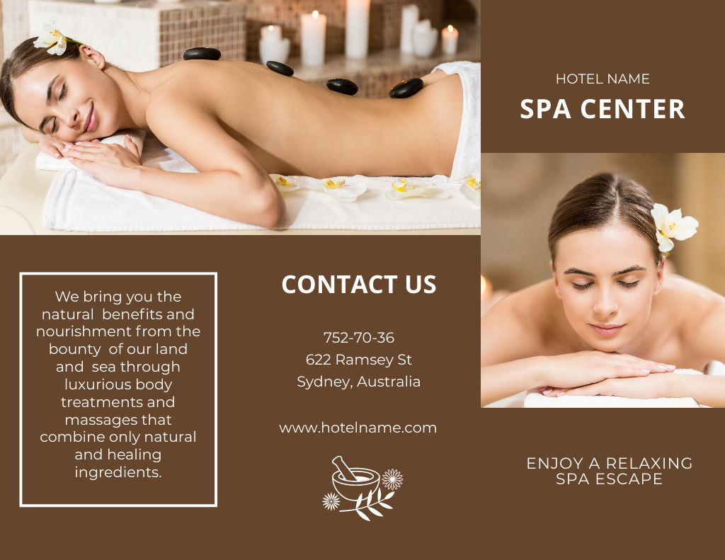 Spa Proposal Collage with Woman on Stone Therapy Brochure 8.5x11in Design Template