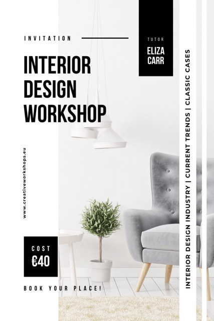 Interior Workshop ad in monochrome colors Invitation 6x9in Design Template