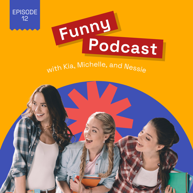 Funny Episode with Cute Friends Podcast Cover Design Template