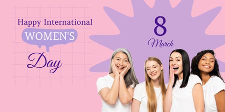 Nemzetközi nőnap mosolygó gyönyörű nőkkel Twitter tervezősablon