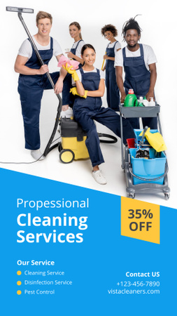 Cleaning Services Ad with Smiling Team Instagram Video Story Modelo de Design