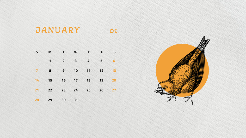 Creative Sketch of Cute Bird Calendarデザインテンプレート