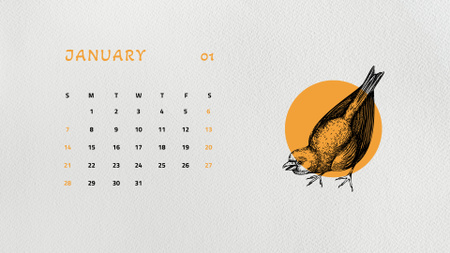 Ontwerpsjabloon van Calendar van Creatieve schets van schattige vogel