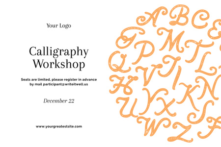 Anúncio do Workshop de Belas Artes de Caligrafia Poster 24x36in Horizontal Modelo de Design
