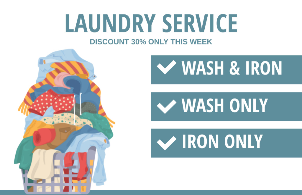 Offer Discounts on Laundry Service Business Card 85x55mm Modelo de Design