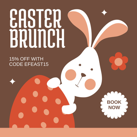 Easter Brunch Ad with Cute White Bunny Instagram AD Design Template