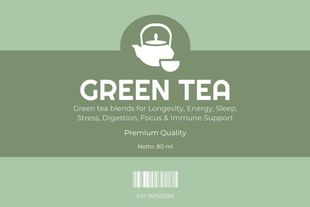 Template di design Tè verde di alta qualità nella promozione della teiera Label