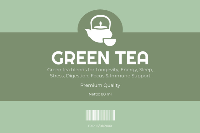 High Quality Green Tea In Teapot Promotion Label Design Template