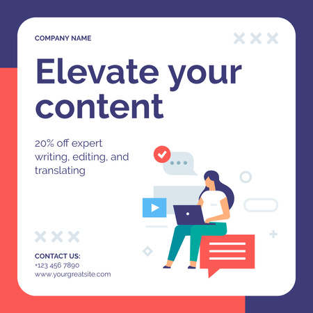 Thorough Content Writing And Translating With Discounts Instagram Design Template