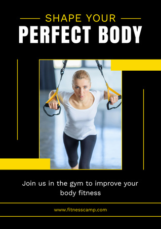 Nő edz fitneszpántokkal az edzőteremben Poster tervezősablon