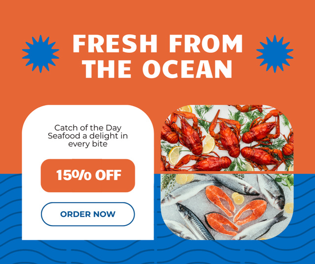 Offer of Fresh Seafood from the Ocean Facebook Design Template
