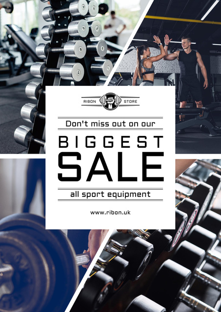 Sports Equipment Sale with Gym View Poster Modelo de Design
