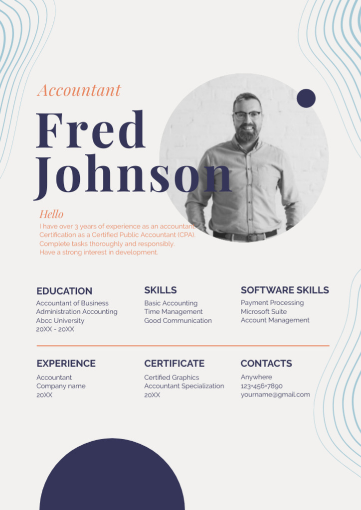 Template di design Skills and Experience of Professional Accountant Resume