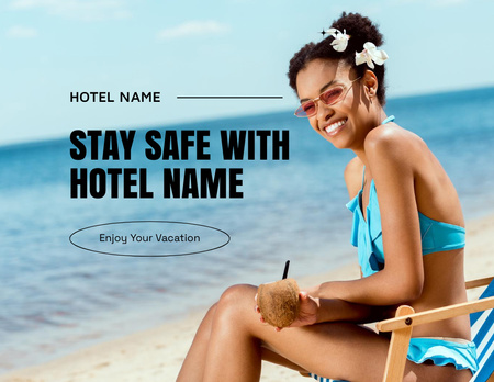 Ontwerpsjabloon van Flyer 8.5x11in Horizontal van Resort Advertisement with Beautiful African American Woman