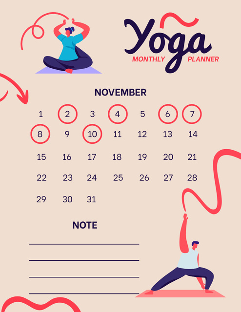 Yoga Planner with Women Practicing Yoga Notepad 8.5x11in Šablona návrhu