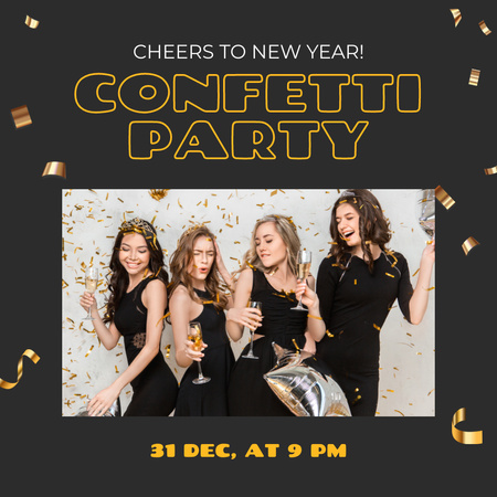 Fun-filled Confetti New Year Party Announcement Animated Post Tasarım Şablonu