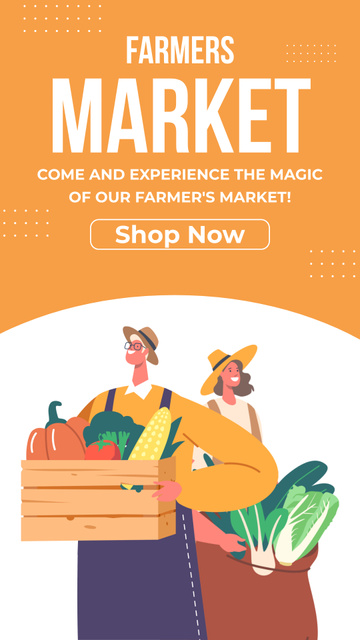 Farmers Market Announcement with Cartoon Farmers Instagram Story Design Template