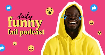 Comedy Podcast Announcement with Funny Man Facebook ADデザインテンプレート
