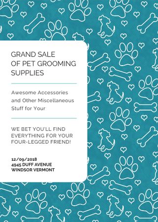 Designvorlage Pet Grooming Supplies Sale with animals icons für Flayer
