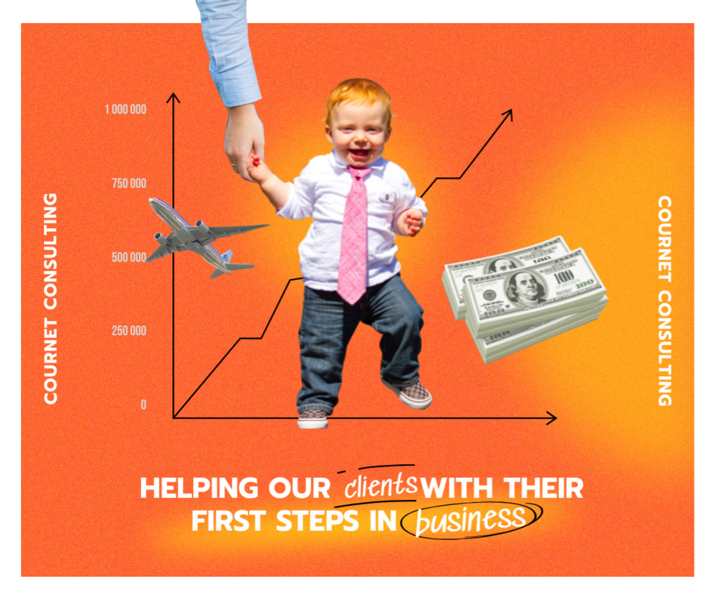 Template di design Business Courses Ad with Cute Boy in Formal Suit Facebook