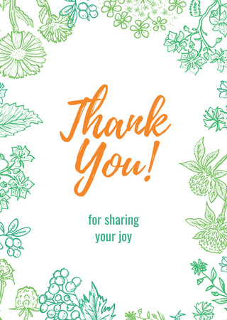Thank You Phrase With Floral Frame Postcard A6 Vertical Design Template
