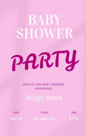 Baby Shower Party Announcement In Pink Invitation 4.6x7.2in Design Template