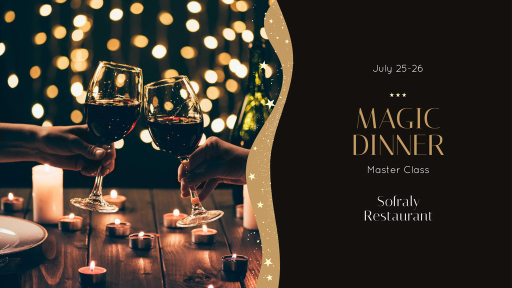 Restaurant Dinner Invitation People Toasting with Wine FB event coverデザインテンプレート