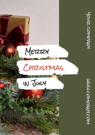 Merry Christmas in July Greeting on Green Postcard A5 Vertical Design Template