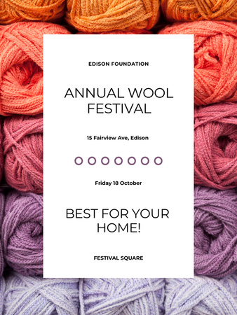 Ontwerpsjabloon van Poster US van Jaarlijkse aankondiging van het wolfestivalevenement met kleurrijk garen
