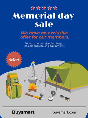Memorial Day Holiday Sale Announcement Poster US Design Template