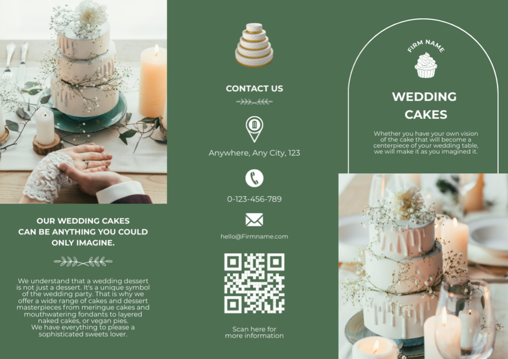 Template di design Delicious Wedding Cake Decorated with Flowers Brochure