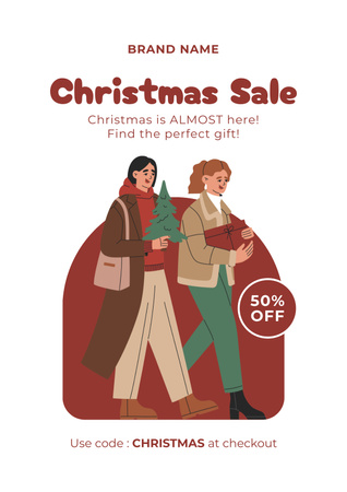 Modèle de visuel Promotion de Noël avec des femmes tenant des cadeaux - Poster