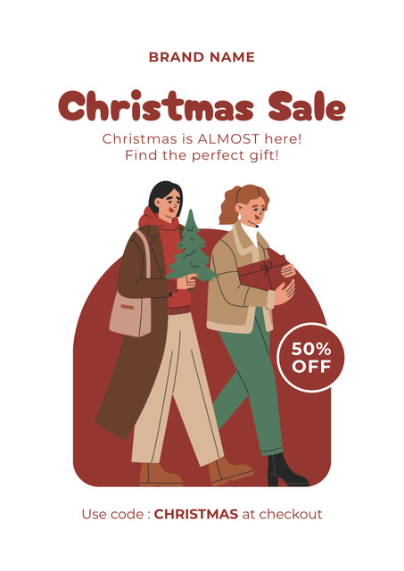 Christmas Promotion with Women Holding Gifts Poster Πρότυπο σχεδίασης