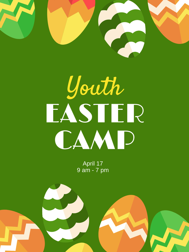 Easter Camp Ad on Bright Green Poster US Design Template