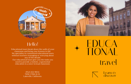 Реклама образовательных туров с афроамериканским студентом Brochure 11x17in Bi-fold – шаблон для дизайна