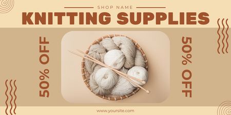 Knitting Supplies Sale Offer with Skeins of Yarn Twitter Design Template