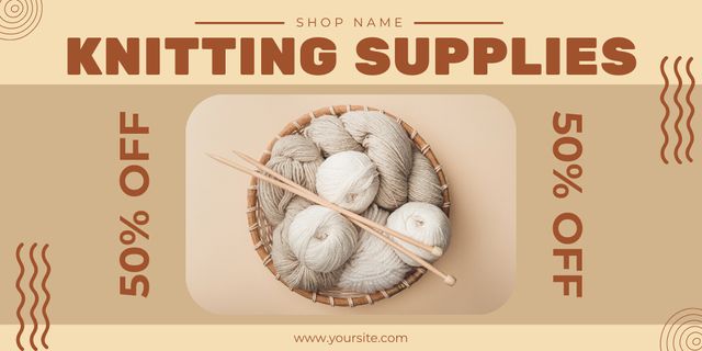 Knitting Supplies Sale Offer with Skeins of Yarn Twitterデザインテンプレート
