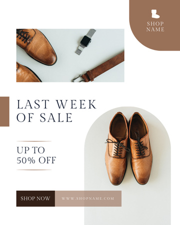 Designvorlage Letzte Woche des Fashion Sale mit stylischen Schuhen für Instagram Post Vertical