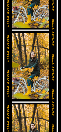 Linda inspiração de outono com mulher andando de bicicleta Snapchat Geofilter Modelo de Design
