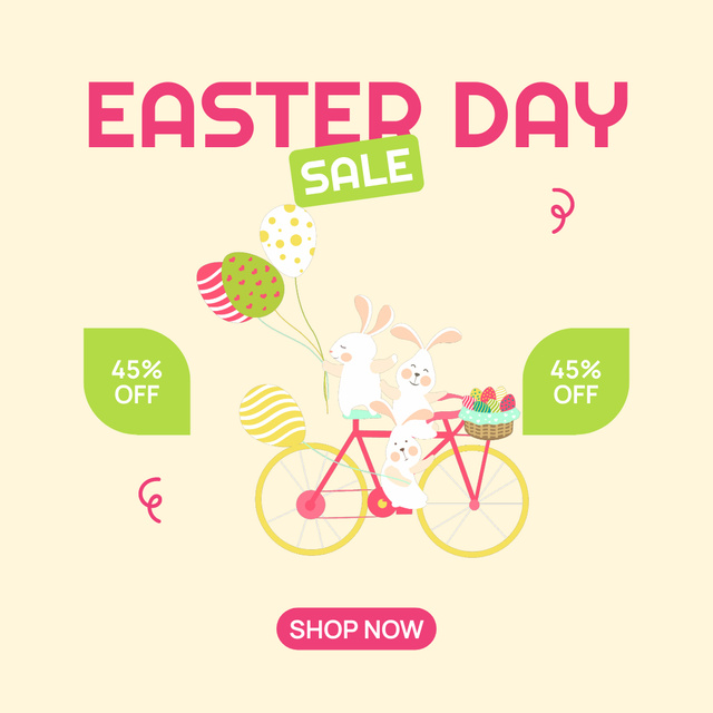 Easter Day Sale with Bunny Riding Bicycle Animated Post Tasarım Şablonu