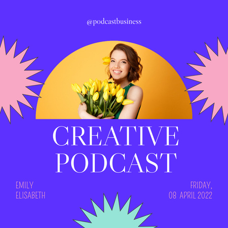 Podcast Announcement with Woman with Tulips Instagram Design Template