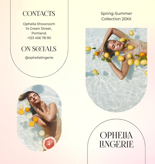 Ontwerpsjabloon van Brochure Din Large Bi-fold van Lingerie Ad with Stunning Woman in Pool with Lemons