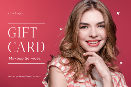 Ontwerpsjabloon van Gift Certificate van Makeup Services Ad with Woman in Tender Makeup