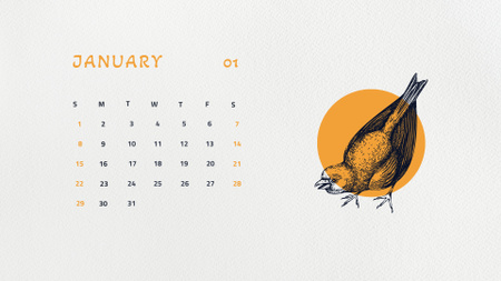 Creative Sketch of Cute Bird Calendar – шаблон для дизайну