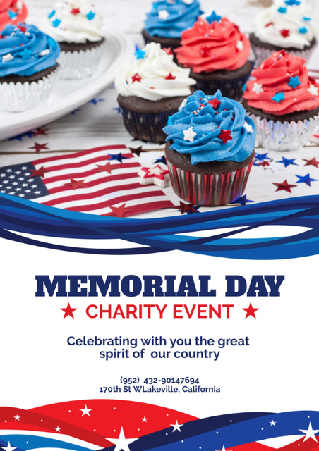 Designvorlage Memorial Day Celebration Announcement with Appetizing Cupcakes für Poster A3