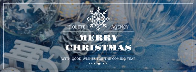 Christmas Greeting with Shiny Decorations in Blue Facebook cover Design Template