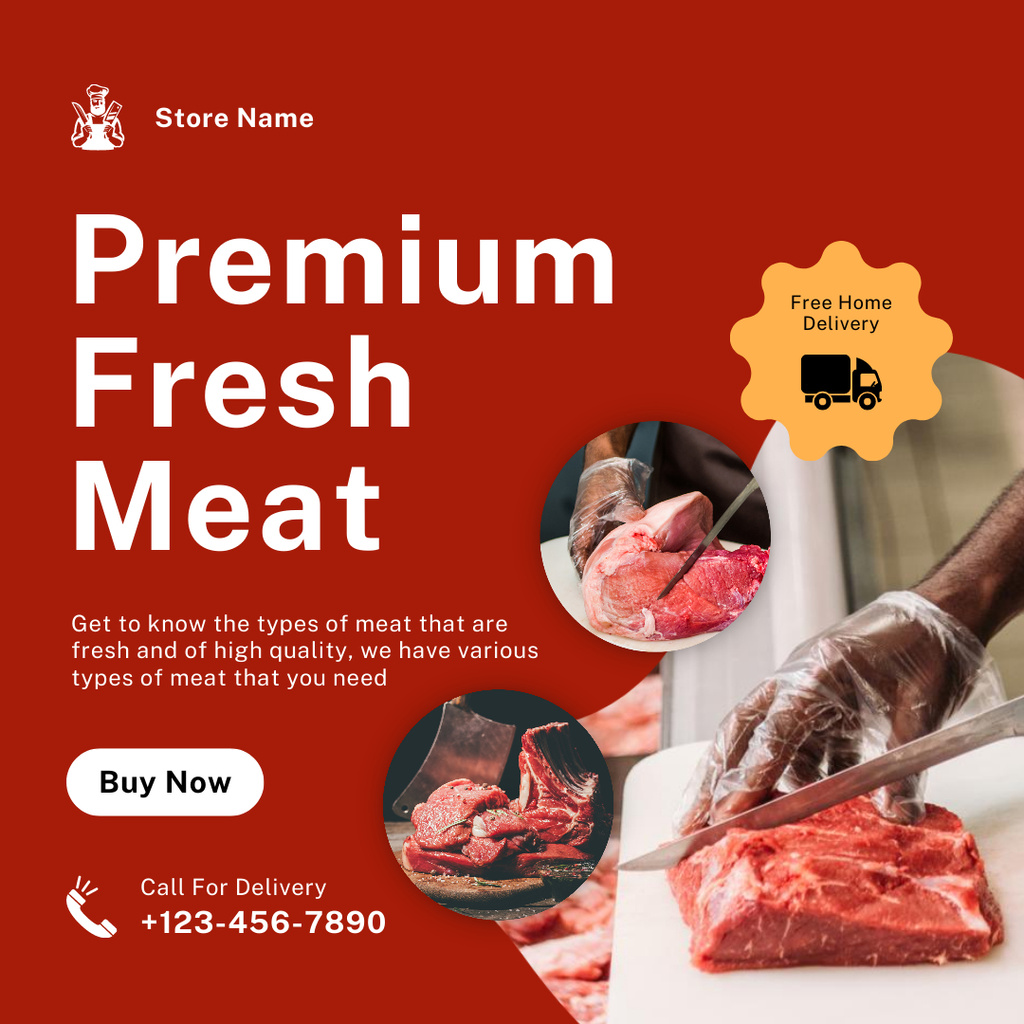Premium Fresh Meat Cuts Offer on Red Instagram Tasarım Şablonu