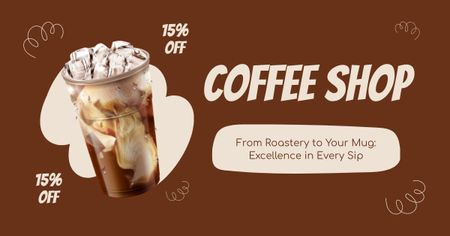 Iced Coffee In Glass With Discounts Offer In Shop Facebook AD Design Template